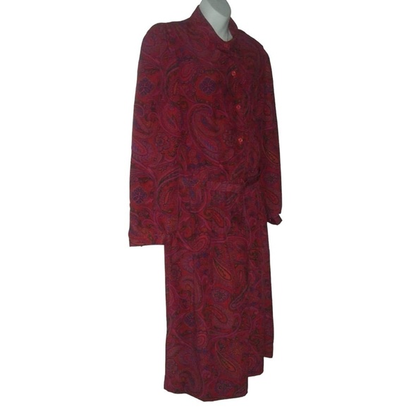Kenny Classics Dress Vintage 50s Red Paisley Shirt Belt Retro Boho Pinup Plus - Picture 2 of 13